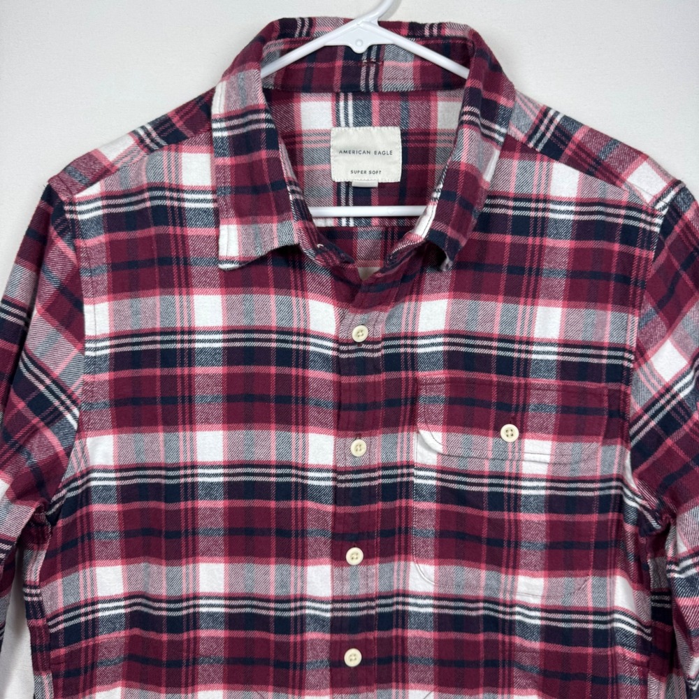 American Eagle Outfitters Plaid Flannel Shirt Super Soft Sz S Burgundy White NWT